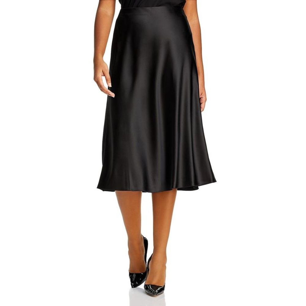 Aqua Womens Black Satin Knee-Length Office Wear A-Line Skirt Plus NWOT